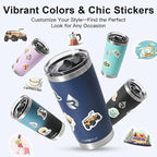 20 oz Coffee Tumbler - Insulated Stainless Steel Travel Mug for Hot/Cold, Spill Proof with BPA-Free Detachable Lid, Coffee Cup Fits Most Car holder, Includes Chic Stickers, Navy Blue