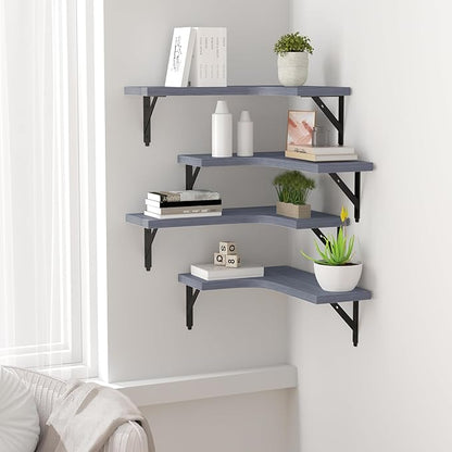 ROMGUAR CRAFT Corner Floating Shelves Wall Mounted Set of 4, Rustic Wood - Image 5