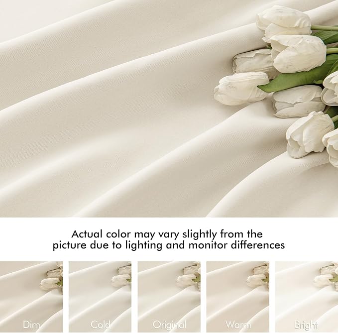 MIULEE Beige White Back Tab Blackout Curtains 52x96 Inch Long 2 Panels Set | - Image 8
