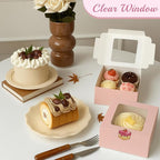 OAMCEG 30 Pack Cookie Boxes with Window, 6x6x3 Inches Pink Cupcake Boxes, Bakery Treat Boxes with Stickers & Twine for Pastry, Desserts, Strawberries, Cupcakes, Gift Giving