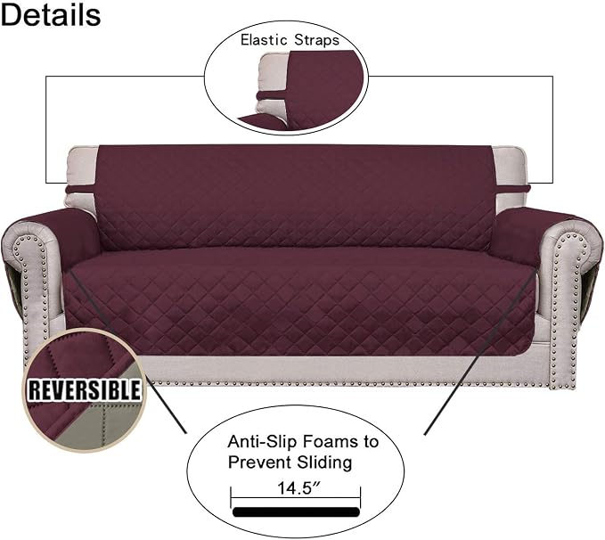 Easy-Going Reversible Couch Cover, 2 Cushion Sofa, Wine/Beige | Machine - Image 3