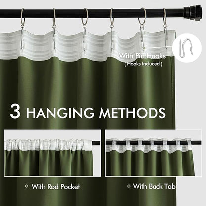 MIULEE Olive Green Back Tab Blackout Curtains 52x96 Inch Long 2 Panels Set | - Image 3