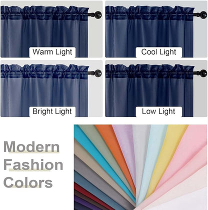 Navy Blue Sheer Curtains for Bedroom Living Room 96 Inches Long 2 Panels - Image 6