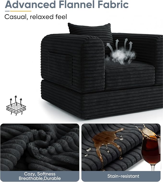 Versatile 2 in1 Loveseat Accent Chair Couch Convertible Boneless Chaise Lounge - Image 5