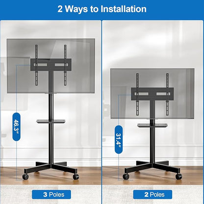 Mobile TV Stand for 23-65 Inch LCD LED Flat/Curved Panel Screen TVs, Height - Image 3