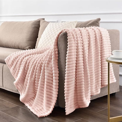 BEDELITE Ribbed Jacquard Light Pink Fleece Twin Blanket - Image 7