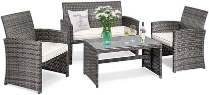 Tangkula 4 PCS Wicker Patio Conversation Set, Outdoor Rattan Sofas by TANGKULA