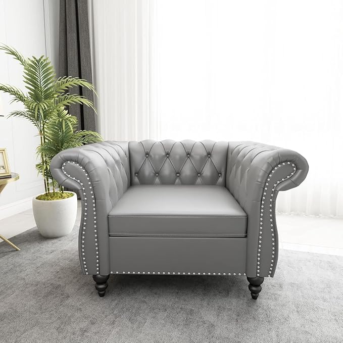 Mid-Century Sofa Chair, Faux Leather Accent Chair - Image 3