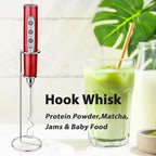 Milk Frother with Stand Rechargeable-Handheld Frother Wand with 3 Stainless Whisks 3 Speed Adjustable, Electric Whisk Drink Mixer, Foam Maker Blender for Matcha Latte Cappuccino Chocolate