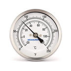 MEASUREMAN Fully Stainless Steel Pot, Kettle, Brewing Bimetal Thermometer, 3" Dial, 4" Stem, 0-250 deg F/-20-120 deg C, -1% Accuracy, Adjustable, 1/2" NPT Back Mount