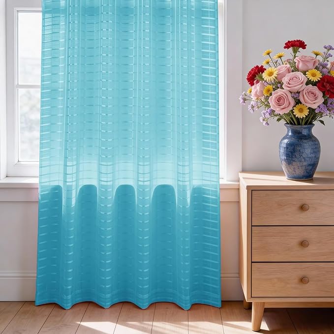 SpaceDresser Check Sheer Curtains 54 Inches Long - Image 3