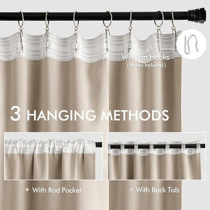 MIULEE Taupe Back Tab Blackout Curtains 52x84 Inch Length 2 Panels Set | Rod - Image 3