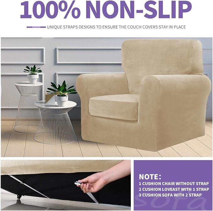 ZNSAYOTX Luxury Velvet Couch Cover 4 Piece Stretch Sofa Covers - Image 5