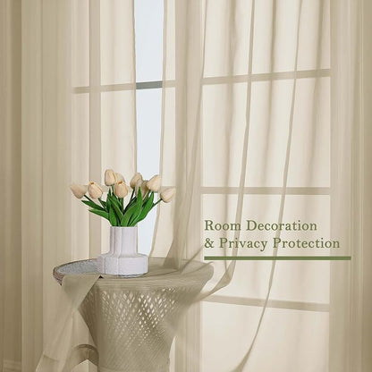 Taupe Sheer Curtains 120 Inches Long 2 Panels Set, Rod Pockets Light Filtering - Image 4