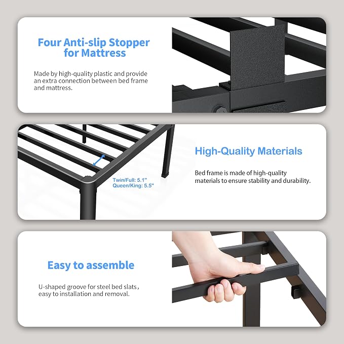 ROIL 12 inch King Size Bed Frame Metal Platform No Box Spring Needed - Image 4