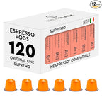 BrewBlack Supremo Coffee Capsules - 120 Aluminum Coffee Pods Compatible with Nespresso Original line, 100% Arabica Medium Roast - Intensity 7/12, Made in Italy