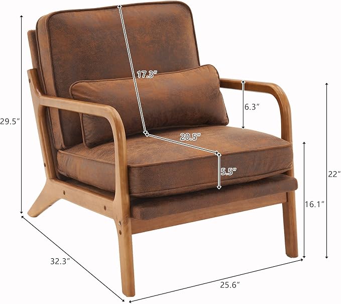VINGLI Microfiber Rustic Comfy Accent Chair, Mid Century Modern Lounge Armchair - Image 2