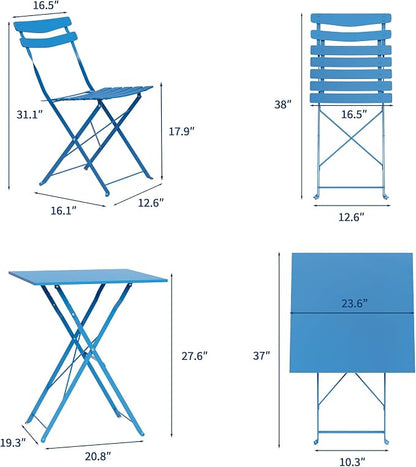 GarveeLife 3 Piece Patio Bistro Set, Folding Patio Bistro Table and Chairs Set - Image 7