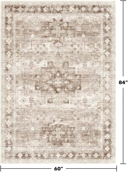 Washable Neutral Farmhouse Living Room Rug, 5x7 Area Rugs - Image 2