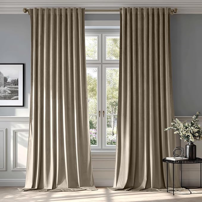 MIULEE Taupe Velvet Curtains 52x108 inches Luxury Blackout Curtains | Thermal by MIULEE