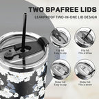 40 oz Tumbler with Lids and Straws, Stainless Steel Insulated Coffee Tumbler, Double Wall Vacuum Insulated Travel Mug Cup, Leakproof Thermal Coffee Cup for Hot and Cold Drinks (White Flower)