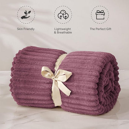 BEDELITE 3D Ribbed Jacquard Plum Fleece Throw Blanket - Image 4