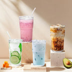 18.5oz Glass Cups with Lids and Straws - Set of 2 Reusable Tumblers, Thickened Shatter-Resistant Glass, Ideal for Iced Coffee, Smoothies, Cocktails, Juices - Elegant & Durable Drinkware