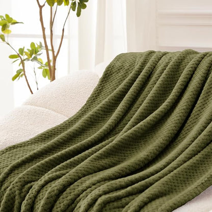 Exclusivo Mezcla Soft Waffle Fleece Bed Blanket Twin Size, Olive | Lightweight - Image 5