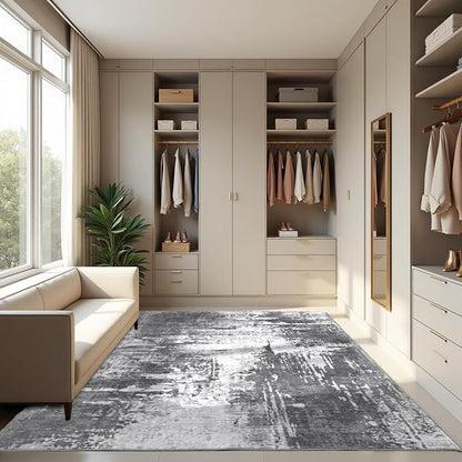 Entryway Rug 3x5 Dark Grey Bedroom Area Rug Washable Non Slip Abstract Boho Rugs - Image 4