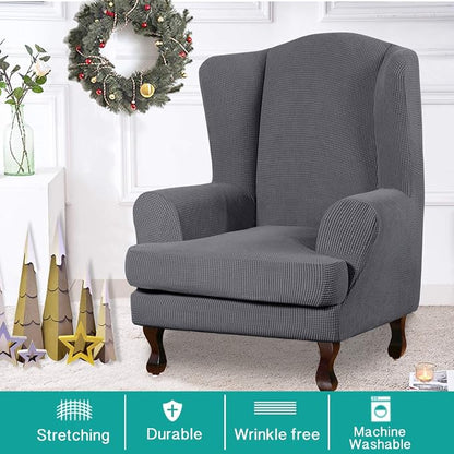 Turquoize Wingback Chair Covers 2 Piece Wing Chair Slipcover Stretch Slipcovers - Image 2