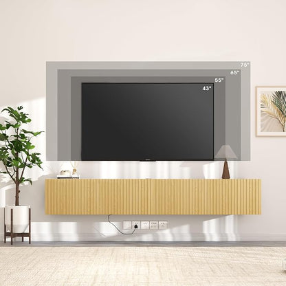 71” Floating TV Stand with LED Lights & Charging Station, Wall Mounted - Image 6