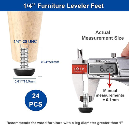 24 PCS 1/4‘’ UNC Thread Adjustable Furniture Levelers Screw in Threaded - Image 2