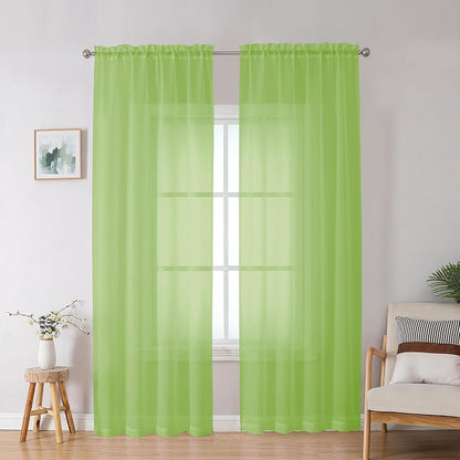 Lime Sheer Curtains for Bedroom Living Room 90 Inches Long, Elegant Solid Light by OWENIE