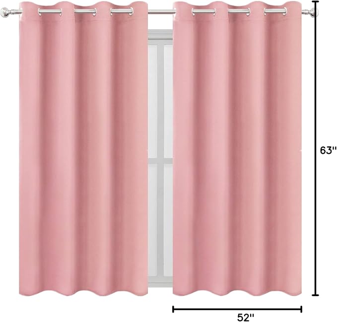 Blackout Curtains 52 x 63 inch/Pink Curtains Set of 2 Panels/Thermal Insulated - Image 10