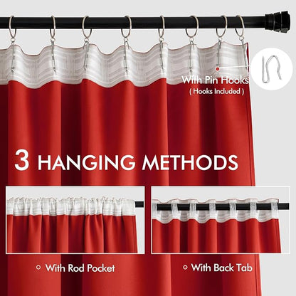 MIULEE Christmas Red Back Tab Blackout Curtains 52x120 Inch Long 2 Panels | Rod - Image 3