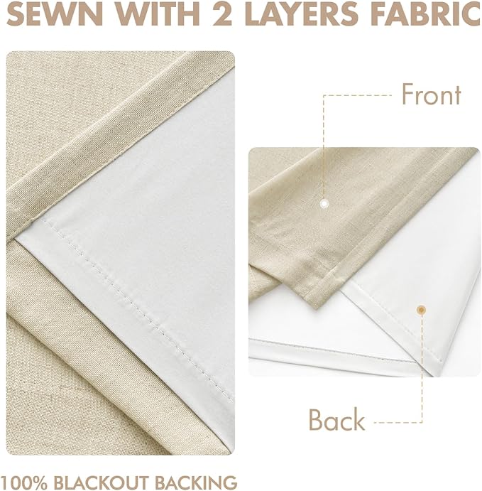 MIULEE Cream Pinch Pleated 100% Blackout Linen Curtains 40x84 Inches | Room - Image 5