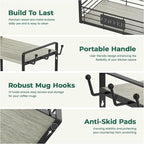 EsLuker.ly Coffee Mug Cup Holder Stand Bar Station Organizer for Countertop, Multi-Functional 2 Tier Mug Tree Rack for Kitchen, Storage Shelf with 12 Hooks, Light Grey-Black(Patented Design)