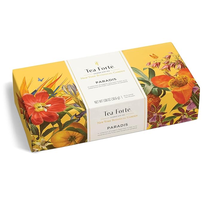 Tea Forte Paradis Petite Presentation Box Tea Gift Set Sampler, 10 Count, 2 of Each Variety Individually Wrapped Handcrafted Pyramid Infuser Bags