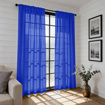 SpaceDresser Check Sheer Curtains 108 Inches Long - Image 6