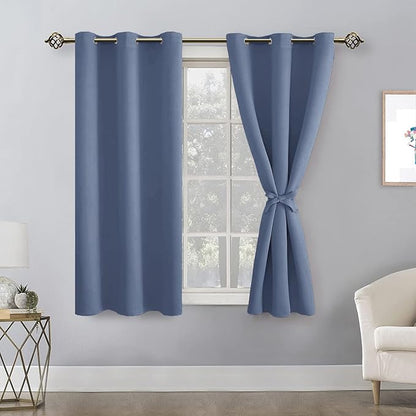 Short Blackout Curtains for Bedroom Blue Haze 42 x 45 Inch 2 Panels | Thermal - Image 8