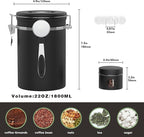 Coffee canister set for ground coffee with Date Tracker Travel Coffee jar,Stainless Steel Kitchen Food Airtight storage container for Coffee Beans or Grounds,Tea,Sugar (22oz-Black)
