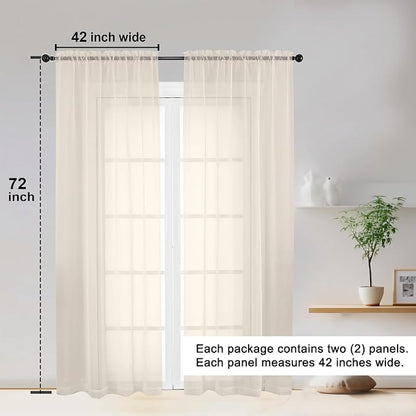 Sheer Curtains 72 Inches Long 2 Panels Set, Light Filtering Sheer Curtain Rod - Image 2