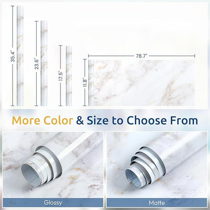rabbitgoo Glossy Marble Contact Paper Peel and Stick Wallpaper 17.5" X 236.2" - Image 9