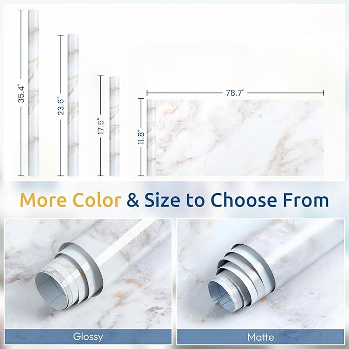 rabbitgoo Glossy Marble Contact Paper Peel and Stick Wallpaper 11.8" x 78.7" - Image 9