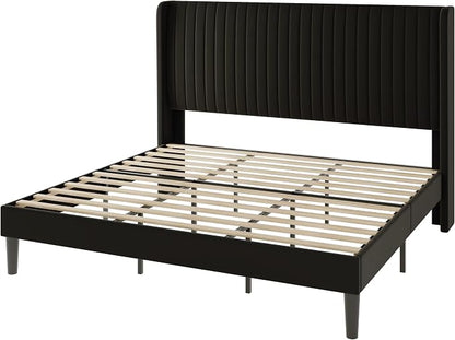 Allewie King Size Velvet Bed Frame/Vertical Channel Tufted Wingback - Image 9