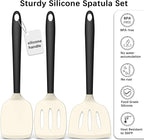 Coukre Silicone Spatula Set of 3, High Heat Resistant, BPA-Free, Kitchen Utensils, Fish Spatula, Solid & Slotted Turner for Non-Stick Pans, Flipping Eggs, Pancakes, Fish, Burgers (3, Beige)