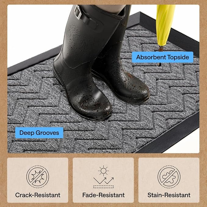 GORILLA GRIP 100% Waterproof All-Season WeatherMAX Doormat, Durable Natural - Image 6