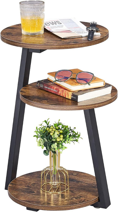 BEWISHOME Round Side Table, 3-Tier End Table, Nightstand by BEWISHOME