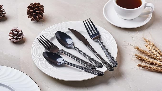 [300 Combo Box] Black Plastic Forks Spoons Knives Heavyweight Utensils Disposable Silverware Heavy Duty Cutlery Set