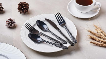 [300 Combo Box] Black Plastic Forks Spoons Knives Heavyweight Utensils Disposable Silverware Heavy Duty Cutlery Set